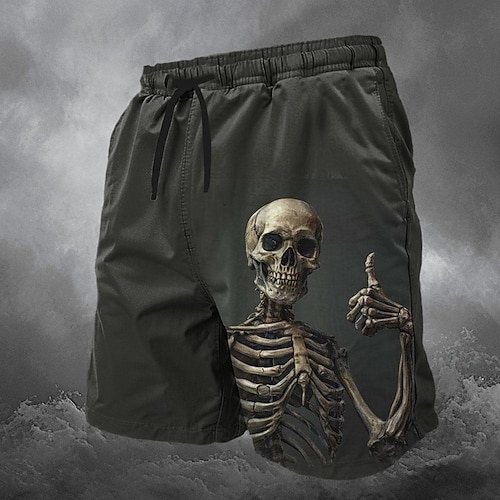 Vintage Skull Print Casual Shorts with Micro-Elastic Waistband for Club and Weekend Wear