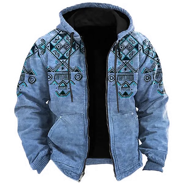 Classic Tribal Print 3D Zip Jacket with Geometric Patterns – Casual Sportswear for Holidays and Streetwear